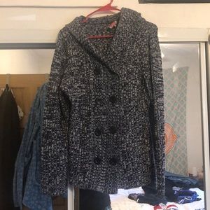 Blue Double Breasted Buttoned Sweater